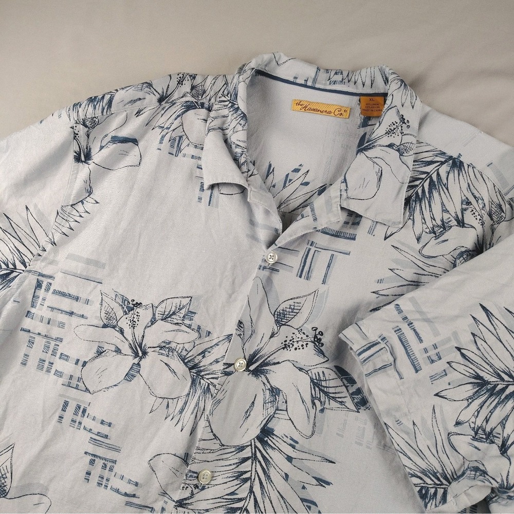 The Havanera Co Men's XL Hawaiian Camp Shirt Linen Blend Floral Tropical Aloha